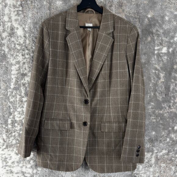 A New Day Sz 16 Checker Stretch Career Blazer Jacket Notched Button Long Sleeve - Picture 1 of 9